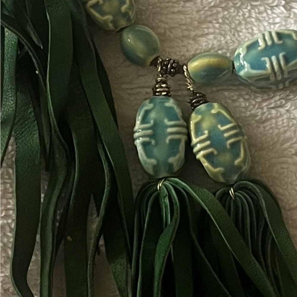 “Emerald Nightfall” Fringe Cuff necklace